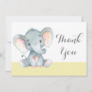 Cute Elephant Baby Yellow and Grey Thank You Card