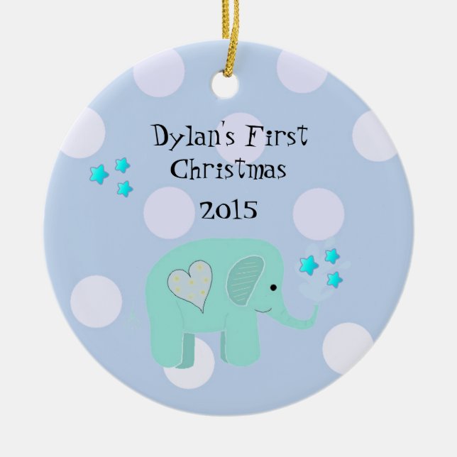 Cute Elephant Baby's First Christmas Ceramic Ornament (Front)