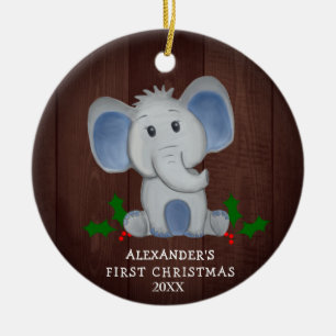 Cute Elephant Baby's First Christmas Photo Ceramic Ornament