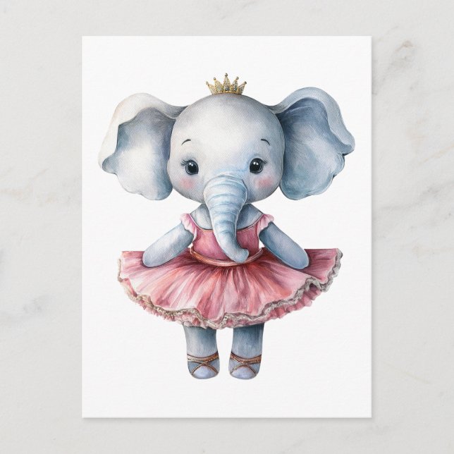Cute elephant ballerina dancing ballet holiday postcard (Front)