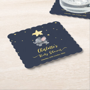 Cute Elephant & Balloon Under The Sparkling Night Paper Coaster