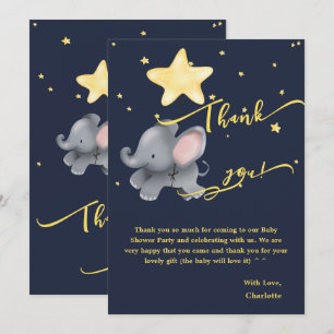 Cute Elephant & Balloon Under The Sparkling Night Thank You Card