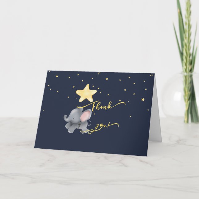 Cute Elephant & Balloon Under The Sparkling Night Thank You Card (Front)