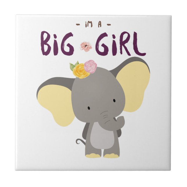 Cute elephant big girl and floral  tile (Front)