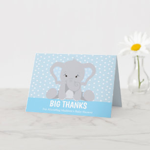 Cute Elephant Big Thanks Blue Thank You Card