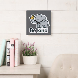 Cute elephant & bird sticker square wall clock