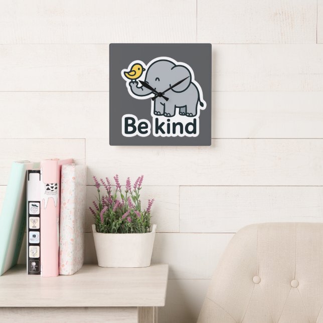 Cute elephant & bird sticker  square wall clock (Reading Room)