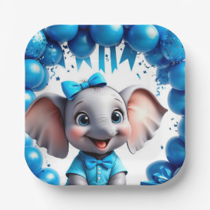 Cute Elephant Birthday Balloons Party 🐘 Paper Plate