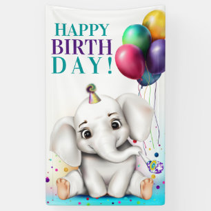 Cute Elephant Birthday Banner