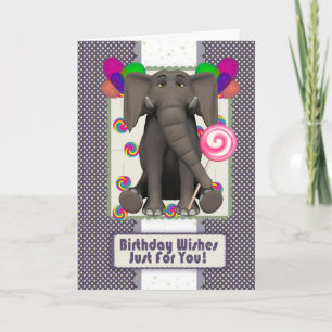 cute elephant birthday card, with candy pops and b card