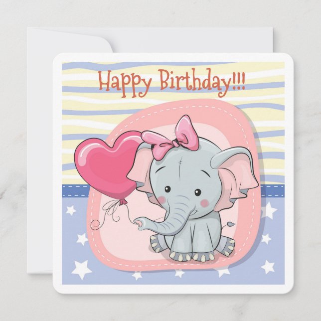Cute elephant Birthday Invitation Card (Front)