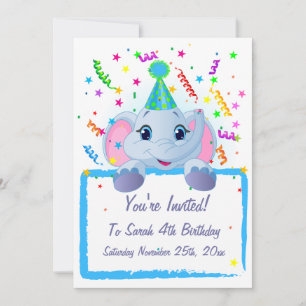 Cute Elephant Birthday Invites