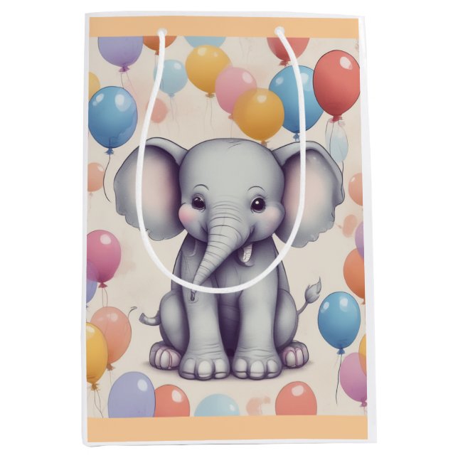 Cute Elephant Birthday Medium Gift Bag (Front)