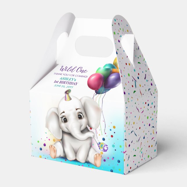 Cute Elephant Birthday Party Favor Box (Front Side)