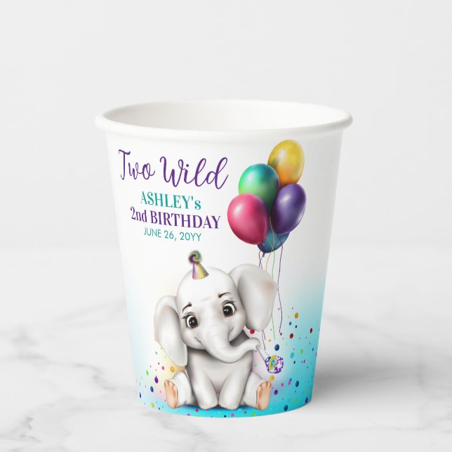 Cute Elephant Birthday Party Paper Cups (Front)