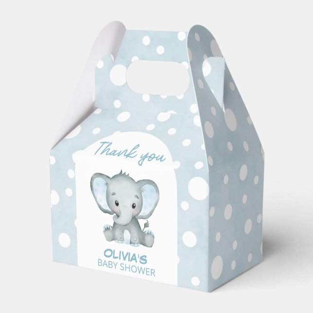 Cute Elephant blue Baby Shower Favor Box (Front Side)