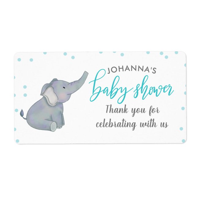 Cute Elephant Blue Confetti Baby Shower Thank You (Front)