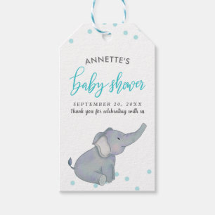 Cute Elephant Blue Confetti Baby Shower Thank You Gift Tags