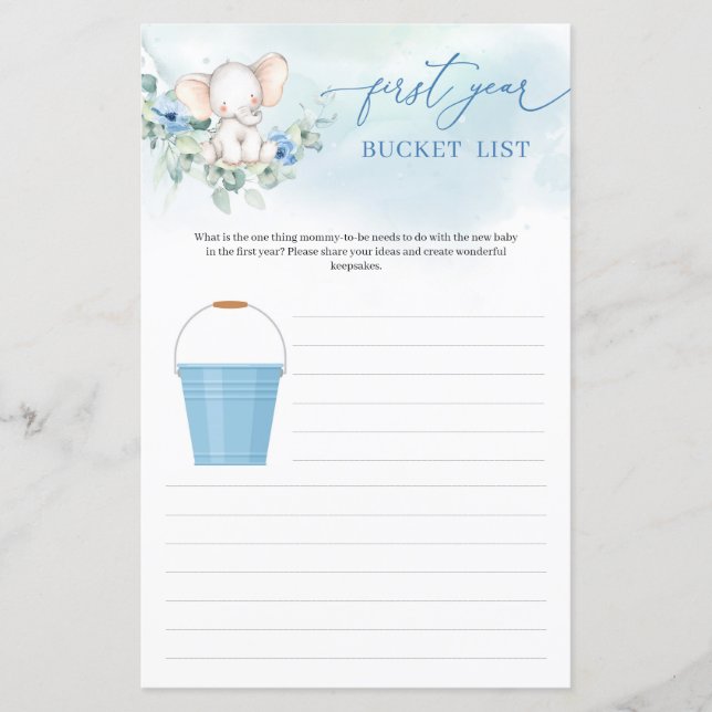 Cute elephant blue flowers Bucket List First Year (Front)