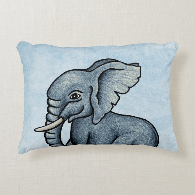 Cute Elephant Blue Personalized Accent Pillow (Front)