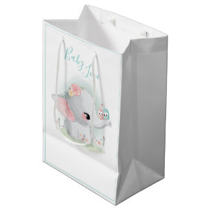 Cute Elephant Blue Watercolor Baby Love Medium Gift Bag