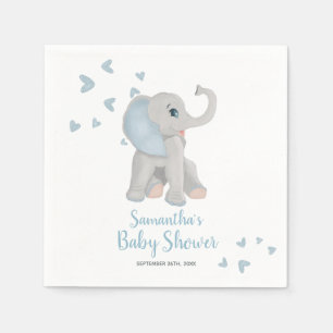Cute Elephant Blue Watercolor Baby Shower Elegant Napkin