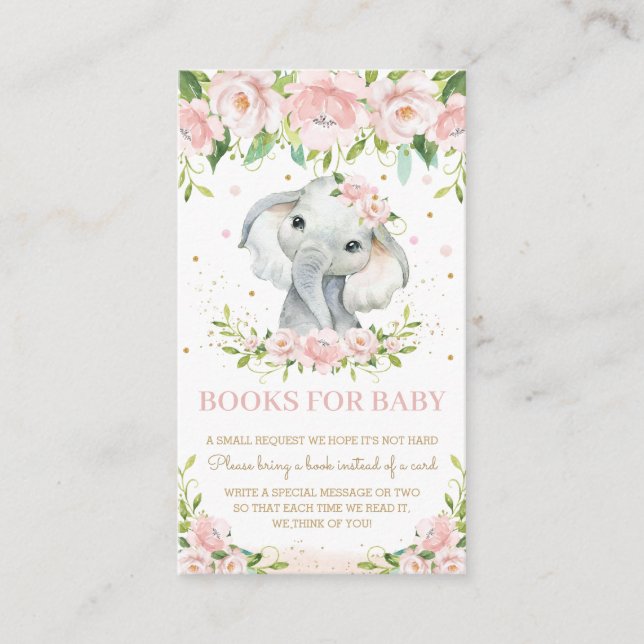 Cute Elephant Blush Pink Floral Books for Baby Enclosure Card (Front)