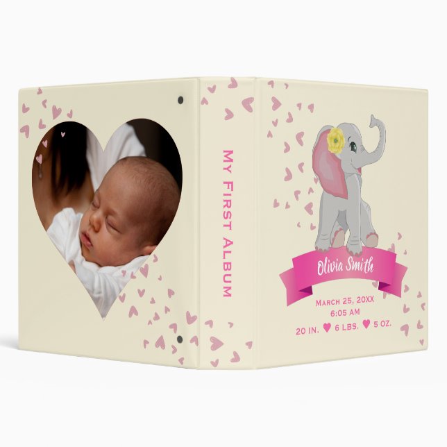 Cute Elephant Blush Pink Hearts My First Album Binder (Background)