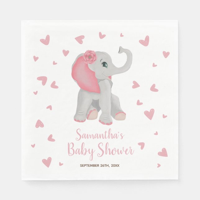 Cute  Elephant Blush Pink Watercolor Baby Shower Napkin (Front)