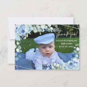 Cute elephant blush roses eucalyptus gold sparkles thank you card