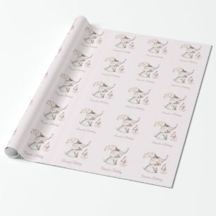 Cute Elephant Boho Floral Custom Year of Birthday Wrapping Paper
