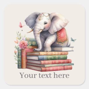 Cute elephant book lovers add text  square sticker
