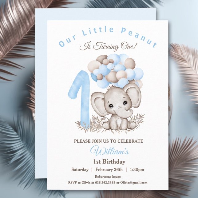 Cute Elephant Boy 1st Birthday Invitation (Cute Elephant Boy 1st Birthday Invitation)