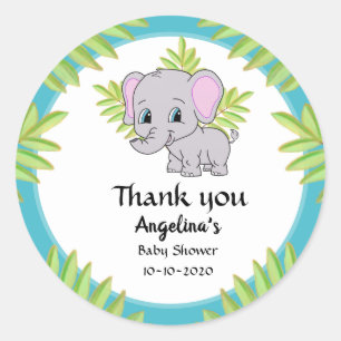 Cute Elephant Boy Baby Shower Blue Thank You Classic Round Sticker