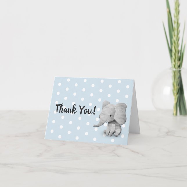 Cute Elephant Boy Baby Shower Thank You Card (Front)