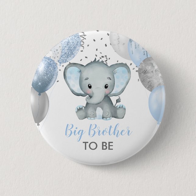 Cute Elephant Boy Balloons Baby Shower Brother 2 Inch Round Button (Front)