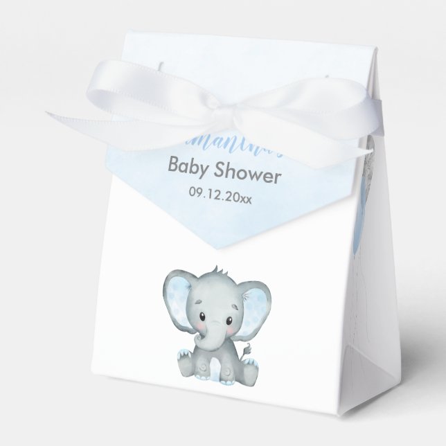 Cute Elephant Boy Balloons Baby Shower Favor Box (Front Side)