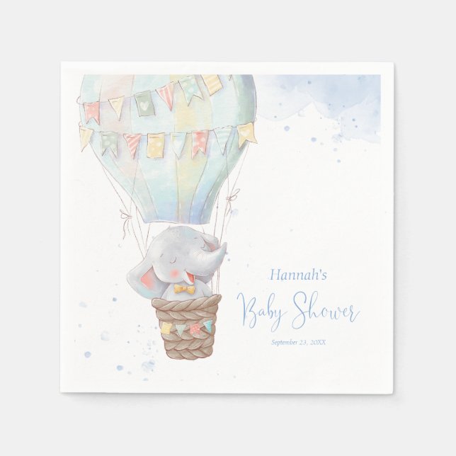 Cute Elephant Boy Blue Baby Shower Napkins (Front)