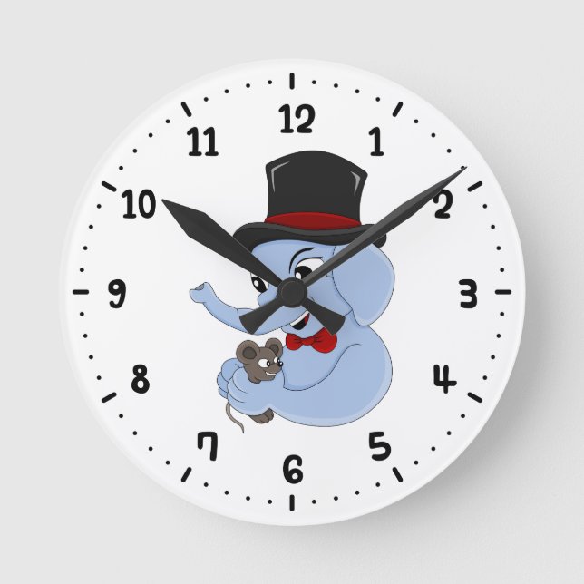 Cute elephant boy cartoon round clock (Front)