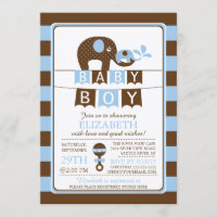 Cute Elephant Boys Baby Shower Invitation