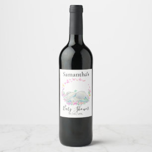 Cute Elephant Butterflies Baby shower Wine Label