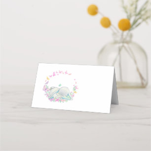 Cute Elephant Butterfly Blue Place Card