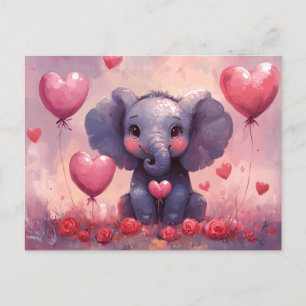 Cute Elephant Calf Heart Balloons Postcard