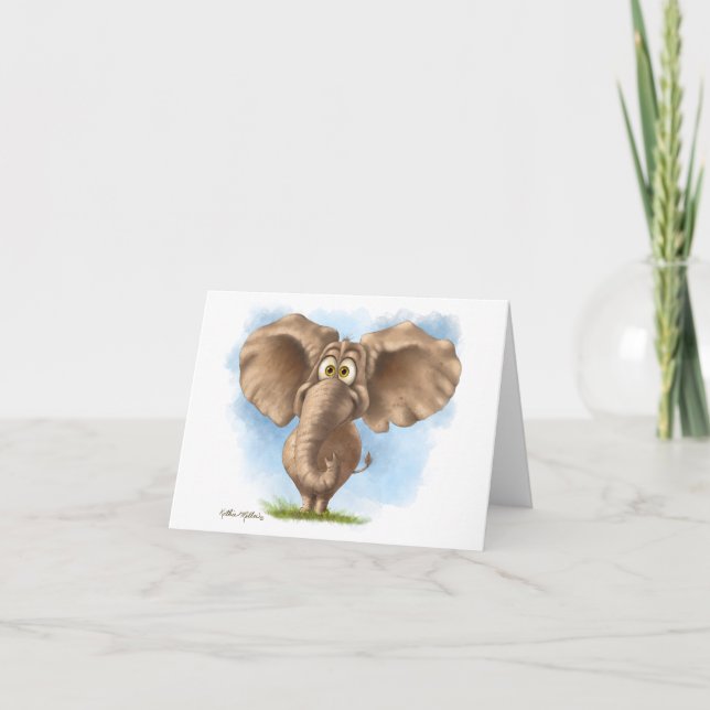 Cute Elephant Cartoon Card (Front)