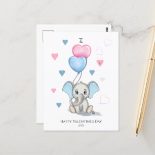 Cute Elephant Cartoon   Personalized Valentine's   Postcard