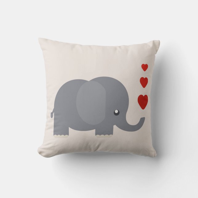 Cute elephant cartoon with red hearts valentine throw pillow (Front)