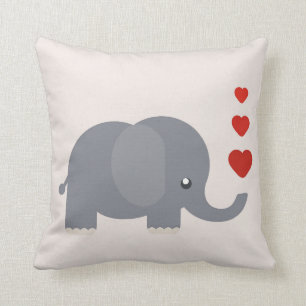 Cute elephant cartoon with red hearts valentine throw pillow