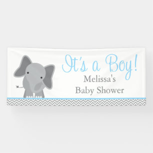Cute Elephant Chevron Light Blue Baby Shower 6' Banner