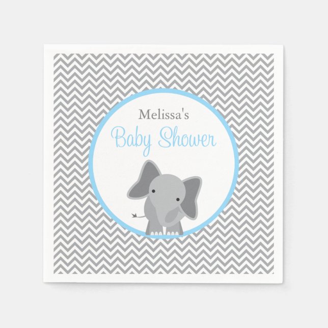 Cute Elephant Chevron Light Blue Baby Shower Napkin (Front)