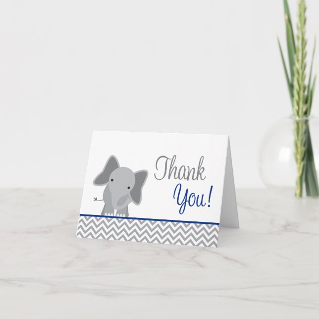 Cute Elephant Chevron Navy Blue Thank You (Front)